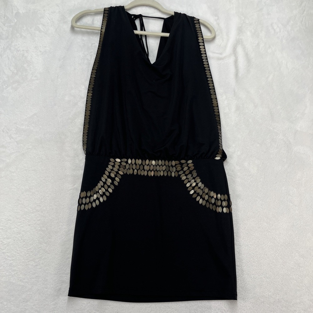 Ark & Co Mini Dress Womens Small Black Open Back Metal Sequin LBD Party Glam NYE